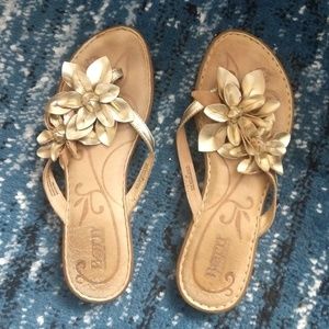 Born Gold Metallic Flower Leather Flip Flop Sandal